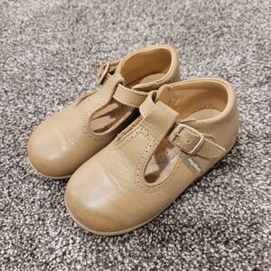 Angelitos Kids Tan Leather Mary Jane T Strap Buckle Shoes Size 23 Made in Spain